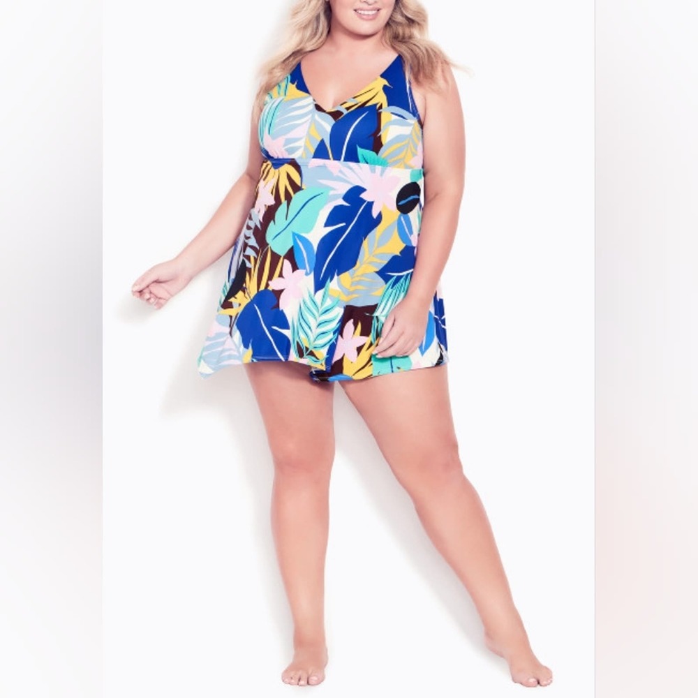 Avenue Tropical print Sharkbite Print Swim Dress - matisse new!! Plus size 22 24